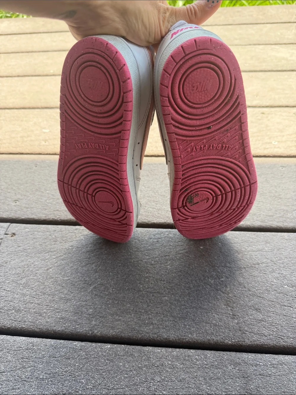 Youth size 3Nike Kids White Sneakers with Pink Swoosh - Velcro Strap